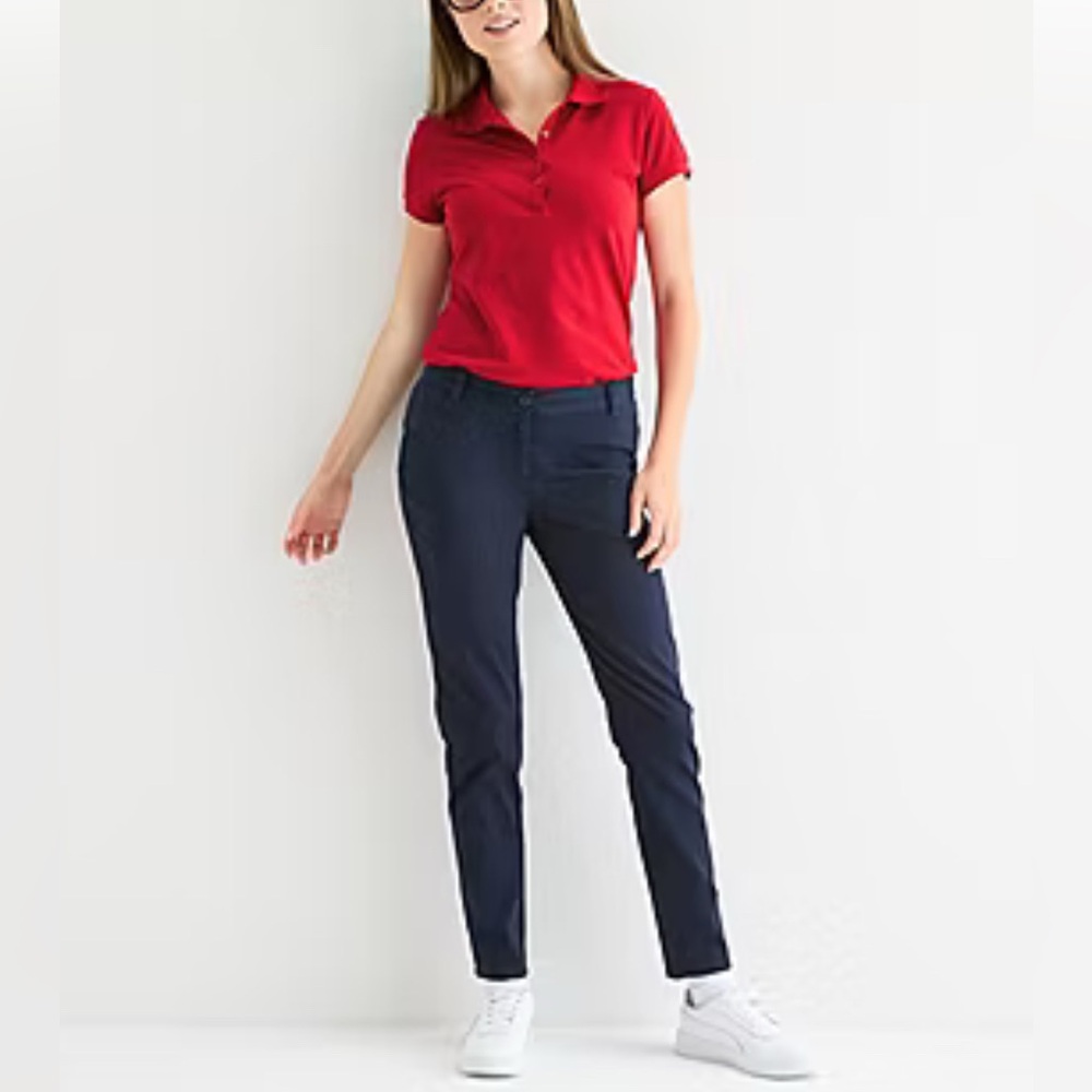 IZOD Womens Juniors Skinny Flat Front Pant in su navy size 0 - Picture 1 of 5